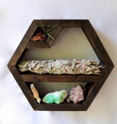 One Of A Kind Hexagon Shelf Choose Your Finish Geometric Wood Art Crystal Display Shelf Wall Small Cubby - thumbnail 1