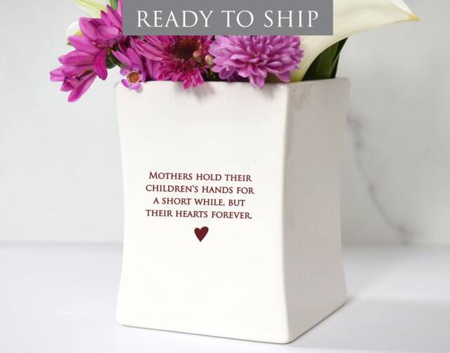 Mother Of The Bride Gift, Mothers Hold Their Children's Hands For A Short While But Hearts Forever - Ready To Ship Square Vase - image 1