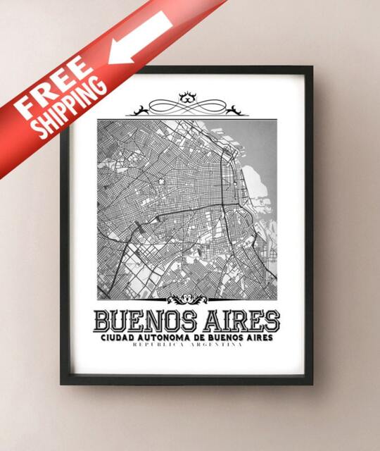 Buenos Aires Map Art Print Vintage Black & White City Decor - image 1