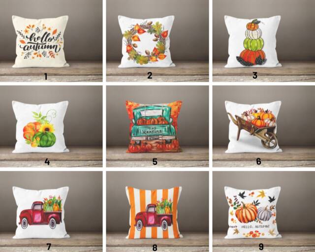 Hello Autumn Pillow Cushion Case/Autumn Halloween Top/Flower Pumpkin White Green Pumpkin/Fall Wreath Case/ Gift For Friend - image 1