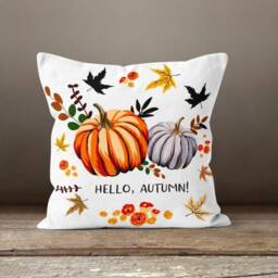 Hello Autumn Pillow Cushion Case/Autumn Halloween Top/Flower Pumpkin White Green Pumpkin/Fall Wreath Case/ Gift For Friend - thumbnail 4