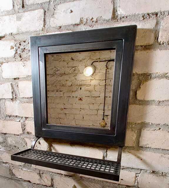 "Wall Mirror in Industrial Design - Black Steel, ""Old Workshop" - image 1