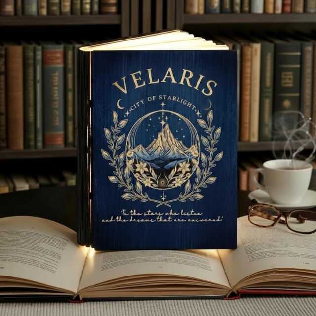 "Velaris City Of Starlight Book Lamp, Acotar Quote Folding Led Light, ""To The Stars Who Listen & Dreams That Are Answer" - image 1