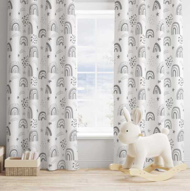 Grey Rainbow Curtains, Nursery Curtains Blackout Or Non Blackout, With Eyelets, Pencil Pleat Rod Pocket, Decor - image 1