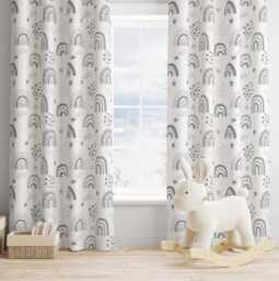 Grey Rainbow Curtains, Nursery Curtains Blackout Or Non Blackout, With Eyelets, Pencil Pleat Rod Pocket, Decor - thumbnail 1