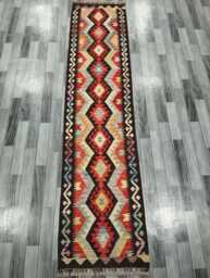 Runner Rug Multicolour, Handmade Artisan Afghan Turkish Scandinavian Navajo Bohemian Flatweave Wool Multicolour Kilim 298x68 cm - thumbnail 1