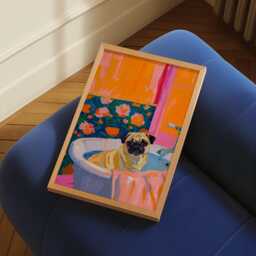 Pug in Tub Art Print Trendy Maximalist Dog Decor - thumbnail 3