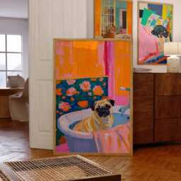 Pug in Tub Art Print Trendy Maximalist Dog Decor - thumbnail 2