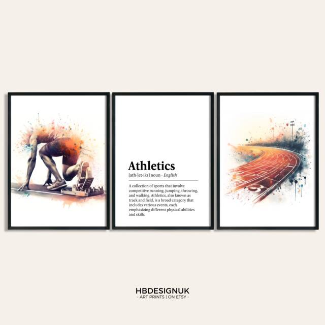 Athletics Print Poster Set - Of 3 Track & Field Posters - Watercolour Art Painting Decoration Decor Sports Gifts Gift Ideas - image 1