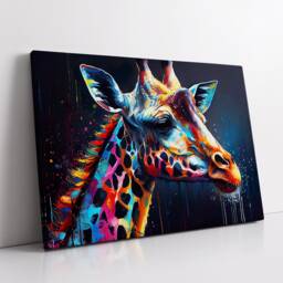 Colorful Giraffe Head Abstract Oil Painting Splatter Style Wall Art, Framed Canvas Poster Print, Home Kitchen Office Room Decor, Gifts - thumbnail 2