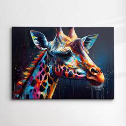 Colorful Giraffe Head Abstract Oil Painting Splatter Style Wall Art, Framed Canvas Poster Print, Home Kitchen Office Room Decor, Gifts - thumbnail 3