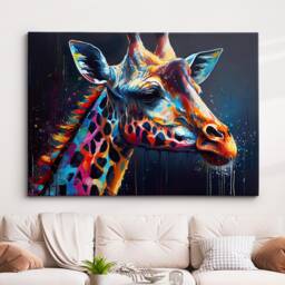Colorful Giraffe Head Abstract Oil Painting Splatter Style Wall Art, Framed Canvas Poster Print, Home Kitchen Office Room Decor, Gifts - thumbnail 1