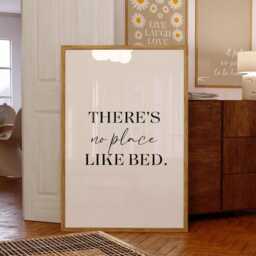 There's No Place Like Bed Print Minimalist Simply Black & White Poster, Bedroom Decor, Above Wall Art - thumbnail 1