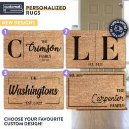 Unique Custom Door Mats - Personalized Family Name Doormats Customized Rugs With Initials & Est Dates Gift For A New Home Or Couple - thumbnail 1