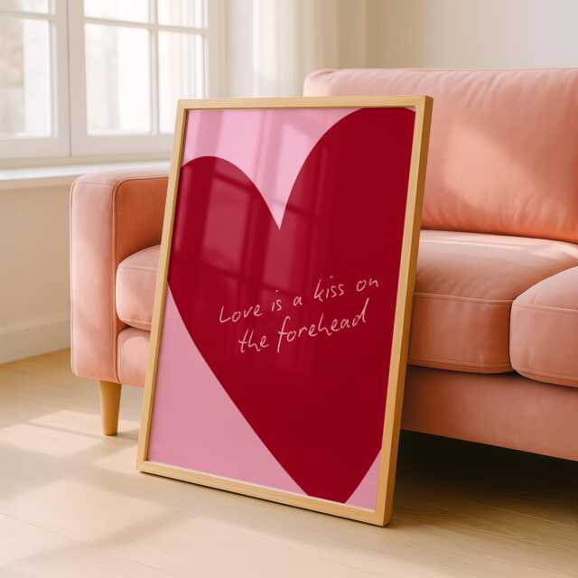 Love Is A Kiss Forehead Print - Fun Home Decor Heart Art - image 1