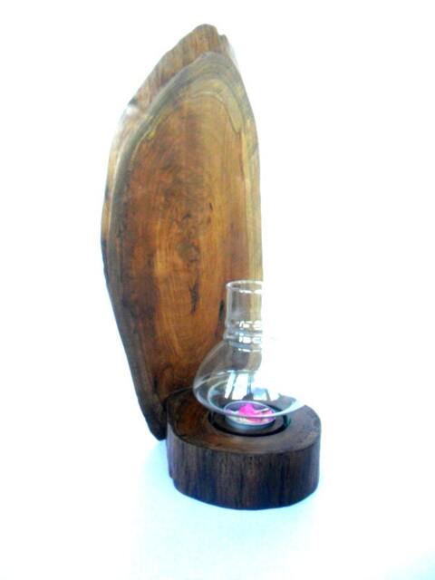 "Natural Rustic Wood Tea Light Candle Holder Driftwood Teak With Storm Hurricane Glass Art Home Decor Wall Hanging Gift 14.25"" X6.5" - image 1