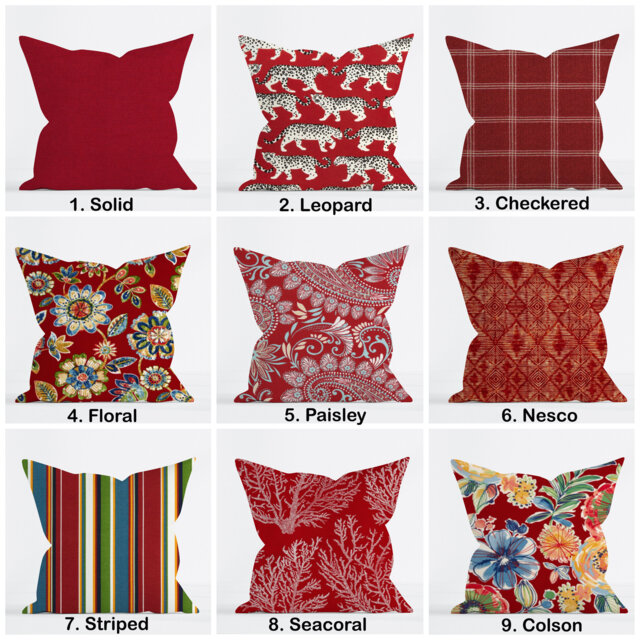 Red Outdoor Pillow Covers, Stripe Decorative Pillow Cover, Floral Ikat Anima Print Throw Cover - image 1