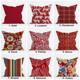 Red Outdoor Pillow Covers, Stripe Decorative Pillow Cover, Floral Ikat Anima Print Throw Cover - thumbnail 1