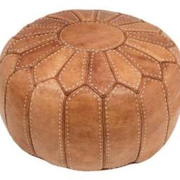 Brown Tan Moroccan Pouf Leather Ottoman Pouffes Home Decor Boho Moroccan Berber Pouf Ottoman Footstool Handmade - thumbnail 3
