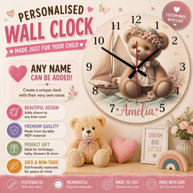 Sailor Bear Nursery Clock Whimsical Kids Room Decor - image 1