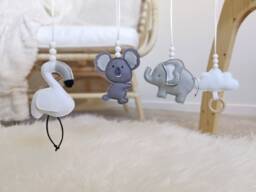 Set Of Baby Gym Toys, Monochrome Felt Hanging Animals, Nursery Decor - thumbnail 1