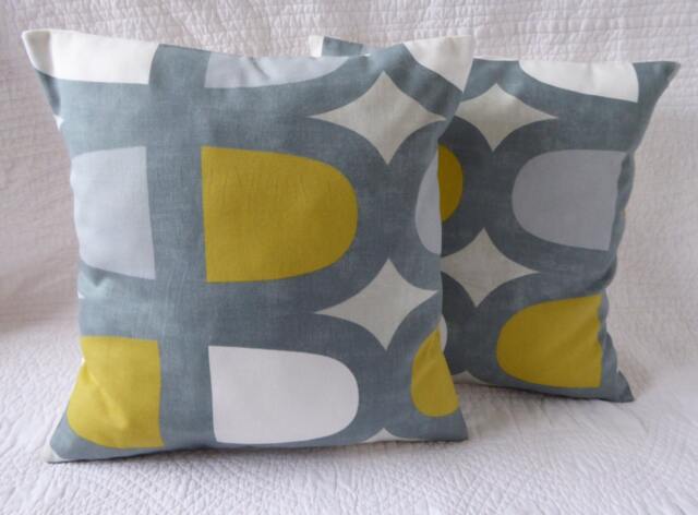 Retro Print Cushion Cover, Saffron Yellow Mustard Grey, Handmade 16 - image 1