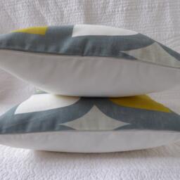 Retro Print Cushion Cover, Saffron Yellow Mustard Grey, Handmade 16 - thumbnail 4