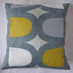 Retro Print Cushion Cover, Saffron Yellow Mustard Grey, Handmade 16 - thumbnail 3