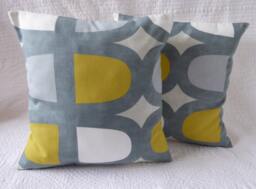 Retro Print Cushion Cover, Saffron Yellow Mustard Grey, Handmade 16 - thumbnail 1