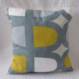 Retro Print Cushion Cover, Saffron Yellow Mustard Grey, Handmade 16 - thumbnail 2