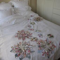 Shabby Chic Bedding - Linen Bed Cover Mandala Inspired Lotus Rose Dahlia Flower Applique-Bohemian Bedding Queen King Bedspread Nurdanceyiz - thumbnail 4