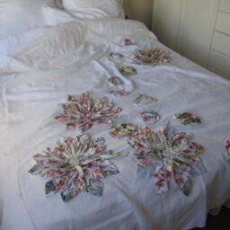Shabby Chic Bedding - Linen Bed Cover Mandala Inspired Lotus Rose Dahlia Flower Applique-Bohemian Bedding Queen King Bedspread Nurdanceyiz - thumbnail 3