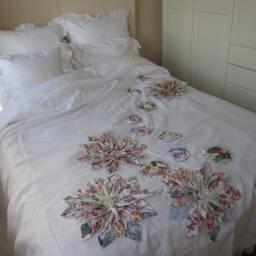 Shabby Chic Bedding - Linen Bed Cover Mandala Inspired Lotus Rose Dahlia Flower Applique-Bohemian Bedding Queen King Bedspread Nurdanceyiz - thumbnail 2