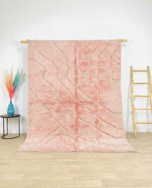 Hand Tufted Moroccan Pink Berber Rug, Authentic Beni Ourain Carpet, Large 9x12 Area Handwoven Wool Shag Rug With Abstract Lines - image 1