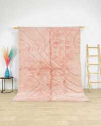 Hand Tufted Moroccan Pink Berber Rug, Authentic Beni Ourain Carpet, Large 9x12 Area Handwoven Wool Shag Rug With Abstract Lines - thumbnail 1