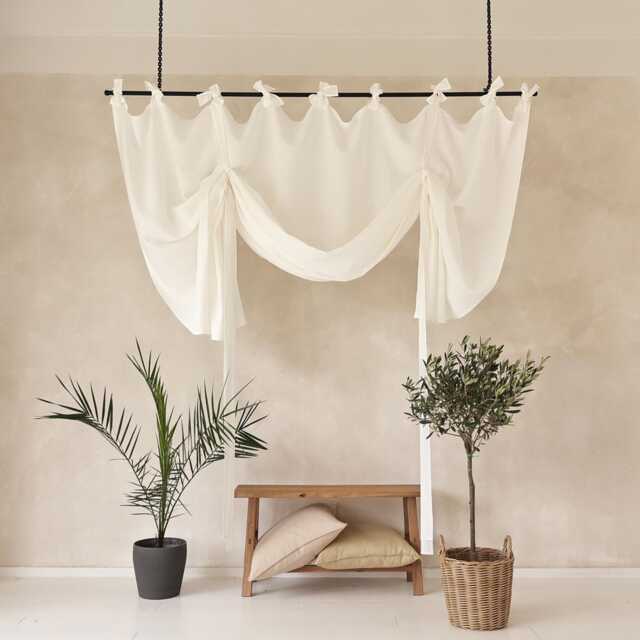 Linen Tie Up Curtains, Natural Window Curtain With Bows, Custom Drapes - image 1