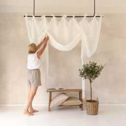 Linen Tie Up Curtains, Natural Window Curtain With Bows, Custom Drapes - thumbnail 2