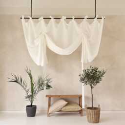 Linen Tie Up Curtains, Natural Window Curtain With Bows, Custom Drapes