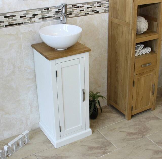 Solid Oak Top Painted Bathroom Vanity Unit - Compact Sink Cabinet - image 1
