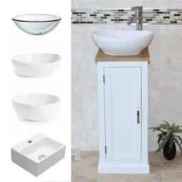 Solid Oak Top Painted Bathroom Vanity Unit - Compact Sink Cabinet - thumbnail 3