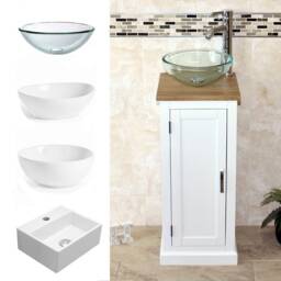 Solid Oak Top Painted Bathroom Vanity Unit - Compact Sink Cabinet - thumbnail 2