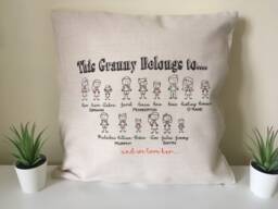 This Granny Belongs To... Stick Figure Family Personalised Cushion - Mothers Day Gift - thumbnail 1