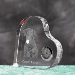 Curly Coated Retriever - Crystal Clock in The Shape Of A Heart With Image Pure-Bred Dog - thumbnail 2