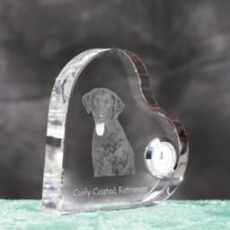 Curly Coated Retriever - Crystal Clock in The Shape Of A Heart With Image Pure-Bred Dog - thumbnail 3