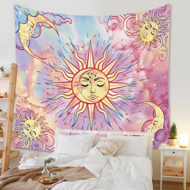 Bedroom Wall Tapestry Sun And Moon Beautiful Psychedelic Moon Sun
