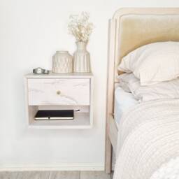 Plywood Floating Bedside Table, Scandinavian Nightstand Organizer, Modern, Floating Drawer, Wood Bedside Table, Wall Hanging - thumbnail 1