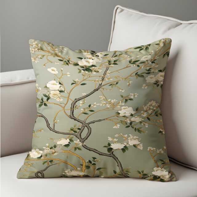 Sage Green Floral Cushion Cover, Botanical Pillow Case, Soft Decorative Throw Modern Sofa Home Decor - image 1