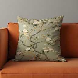 Sage Green Floral Cushion Cover, Botanical Pillow Case, Soft Decorative Throw Modern Sofa Home Decor - thumbnail 2