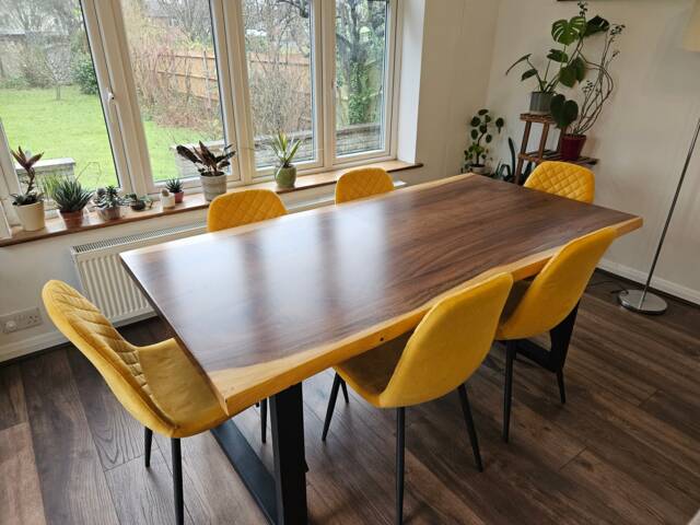 Solid Walnut Plank Dining Table/Desk With Live Edge & Metal Legs 180x90cm - image 1