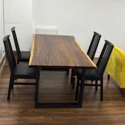 Solid Walnut Plank Dining Table/Desk With Live Edge & Metal Legs 180x90cm - thumbnail 3